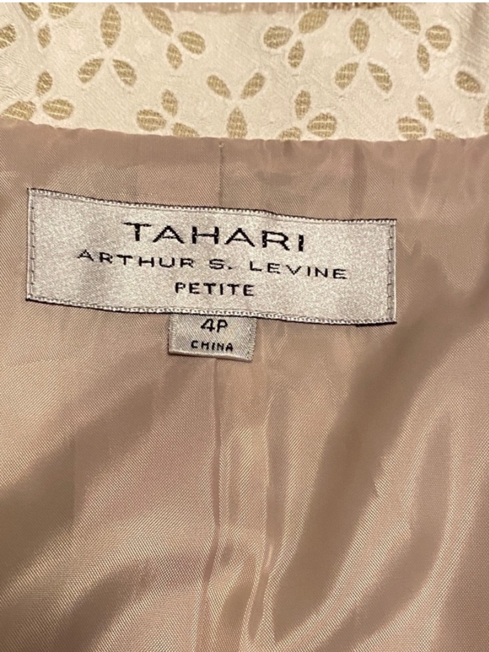 Tahari Arthur S. Levine Petite 4 Cream Gold Jacquard Structured Career Blazer - Picture 7 of 11